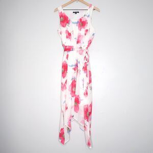 Chadwicks Womens Midi Dress‎ Size 8 White Pink Floral Spring Brunch Sleeveless